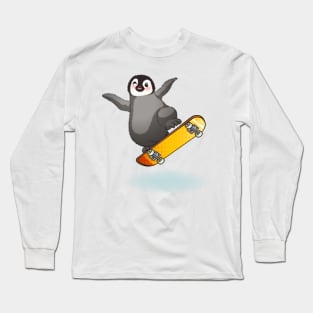 Happy emperor penguin chick with skateboard Long Sleeve T-Shirt